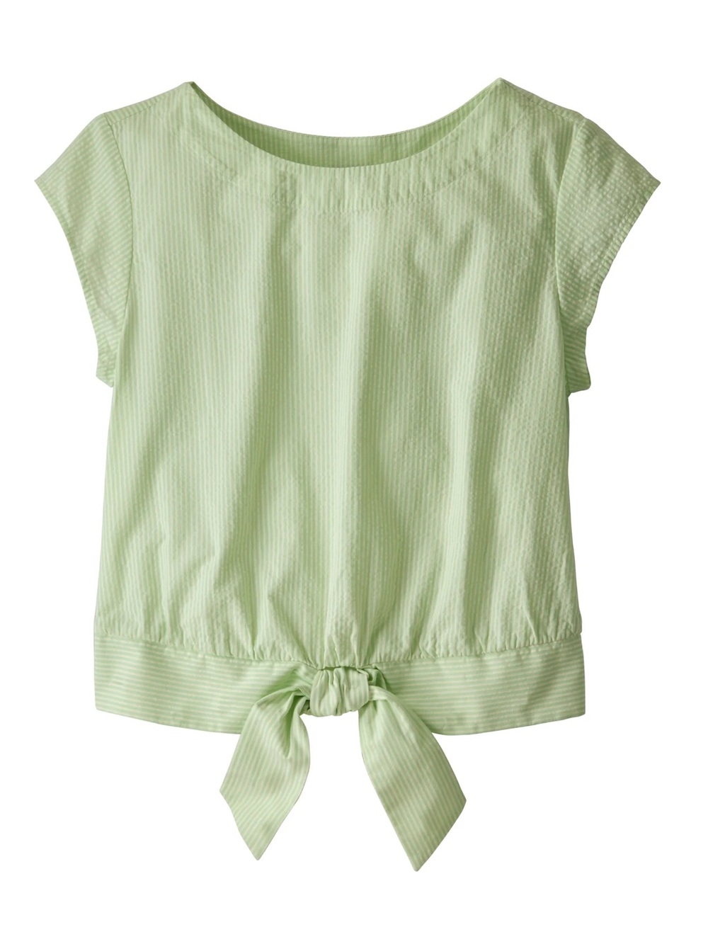 Patagonia Seer Sucker Light Green Striped Short Sleeve Top